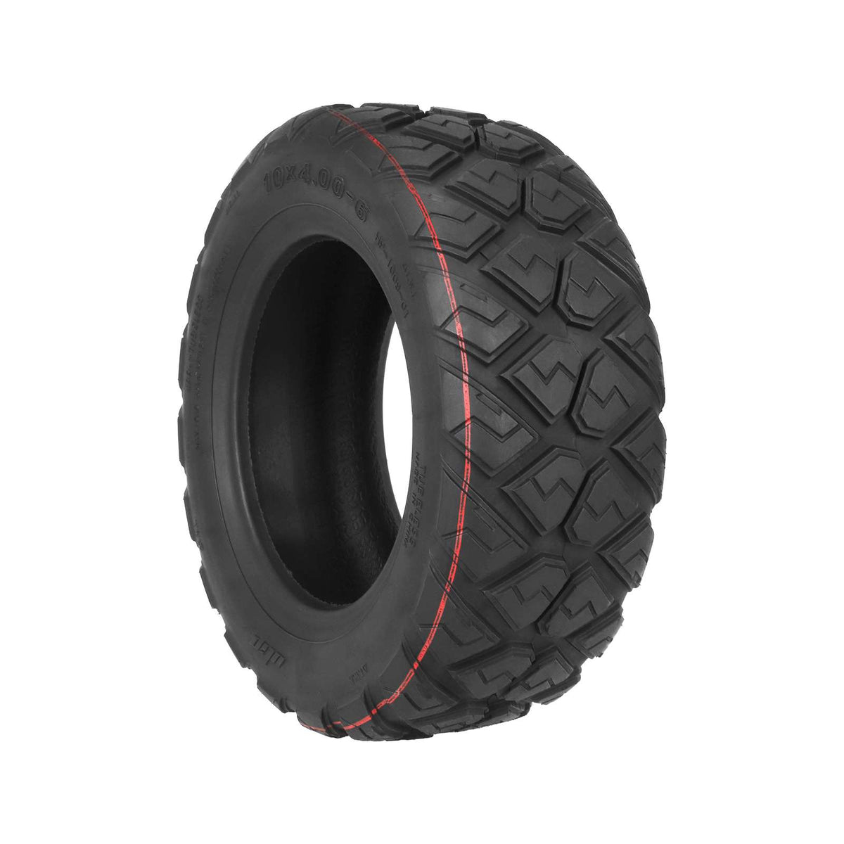 Pneu tubeless tout-terrain 10 pouces noir vu en trois quarts
