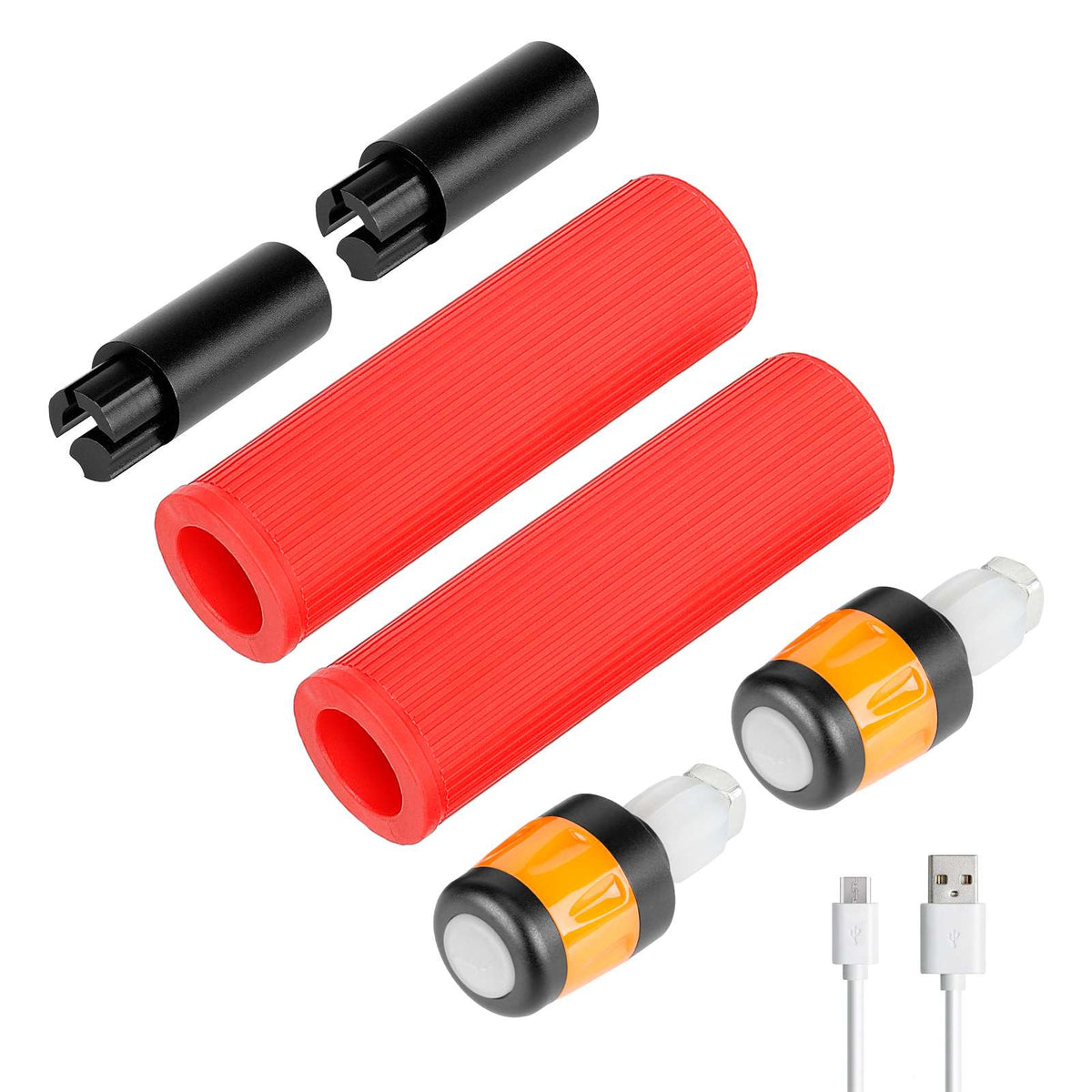 Kit de poignées en silicone rouge avec rallonges de guidon et embouts clignotants USB