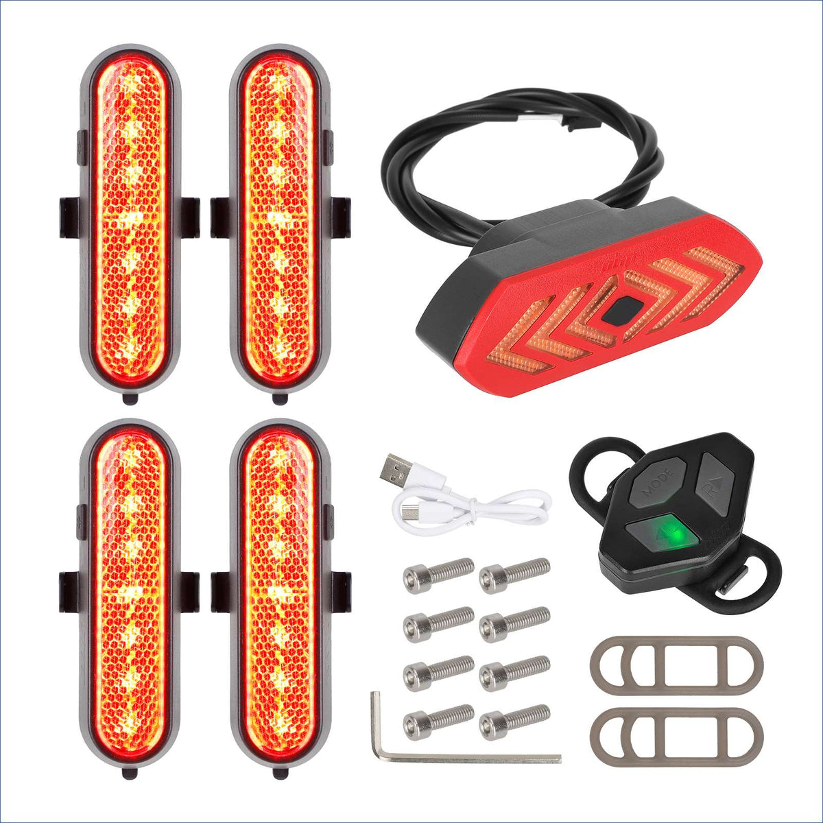 Kit de clignotants et feu arrière rechargeable sans fil avec télécommande et accessoires de fixation