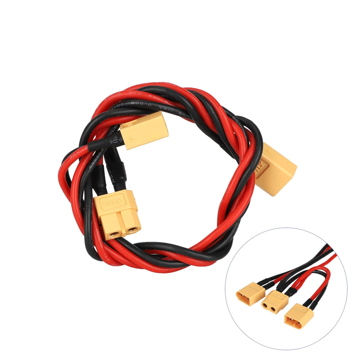 Câble adaptateur parallèle XT60 avec fils rouge et noir torsadés et connecteurs jaunes