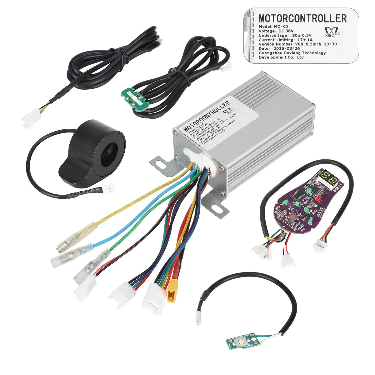 Kit complet contrôleur 36V 17A avec câblage, accélérateur, carte afficheur Bluetooth et éclairage