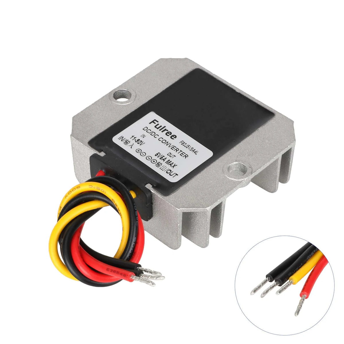Convertisseur de tension DC-DC 11-90V vers 5V 5A avec boîtier en aluminium et câbles de connexion