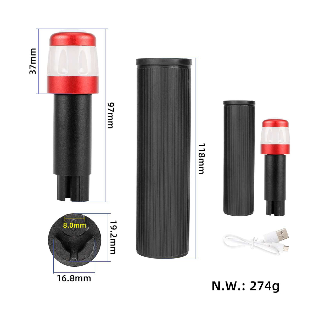 Poignées de Guidon Extensibles avec Éclairage LED Rechargeable USB, vue 2