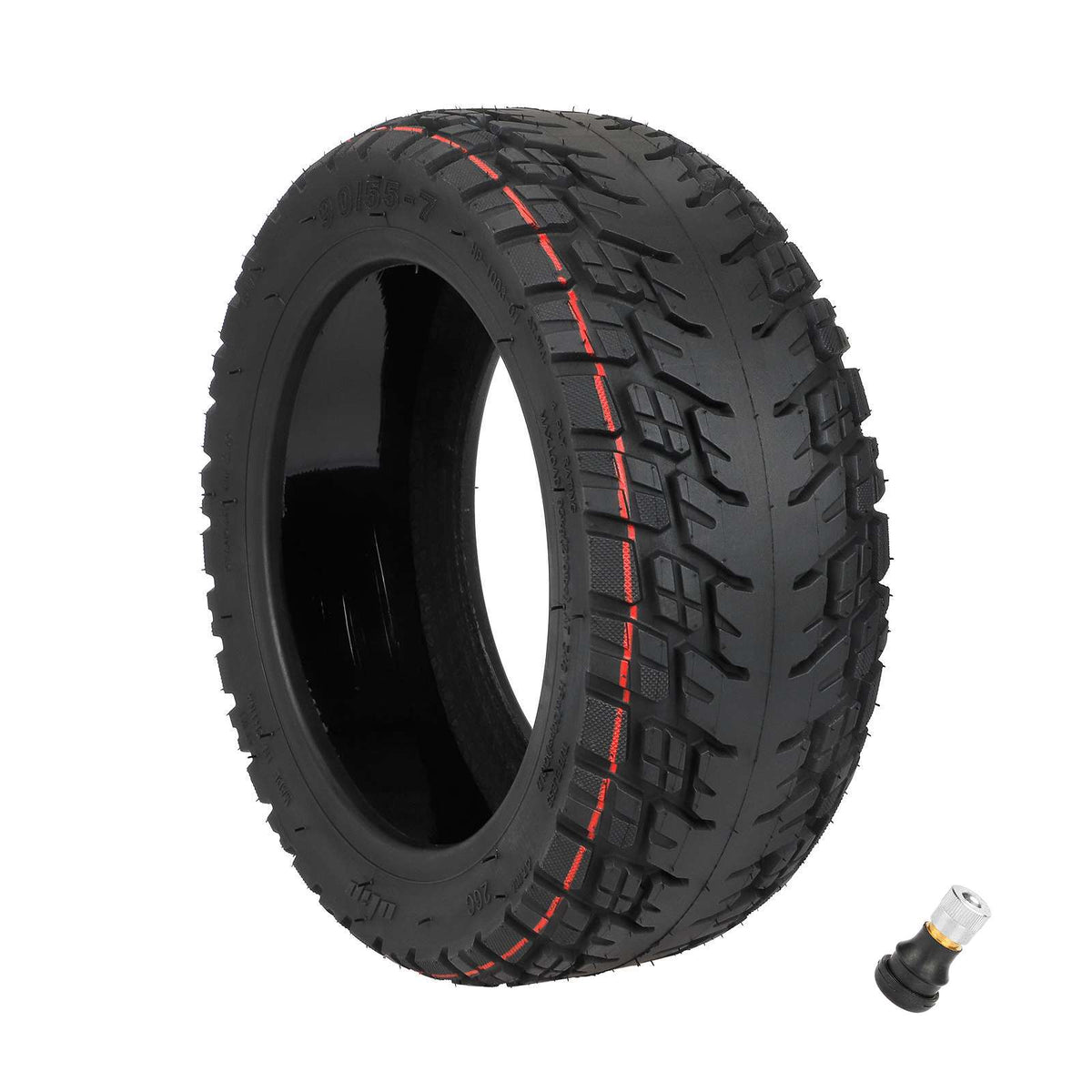 Pneu tubeless tout-terrain noir 10 pouces 90/55-7 avec sa valve