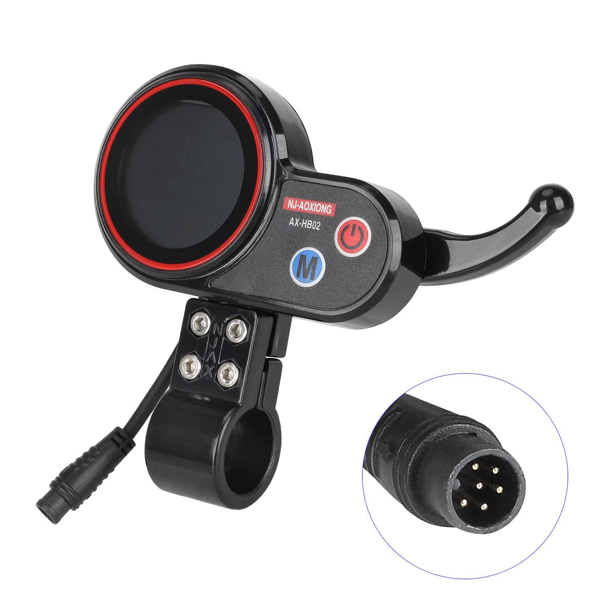 Afficheur LCD noir pour trottinette électrique avec gâchette d'accélération et connecteur 6 broches
