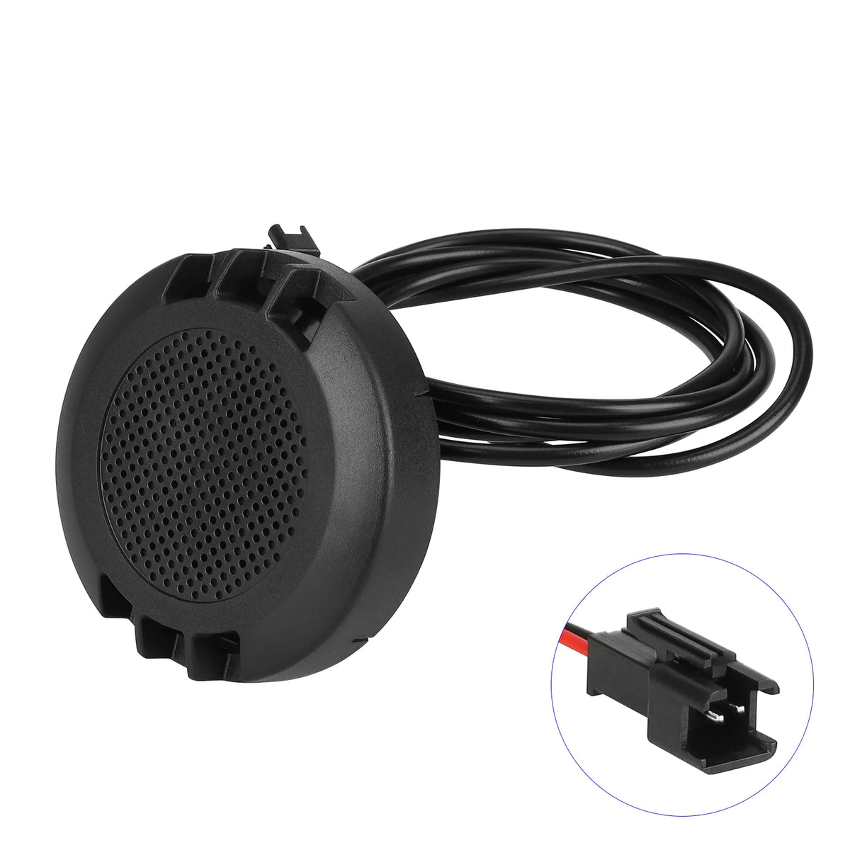 Klaxon avertisseur sonore rond noir avec câble d'alimentation et connecteur 2 broches