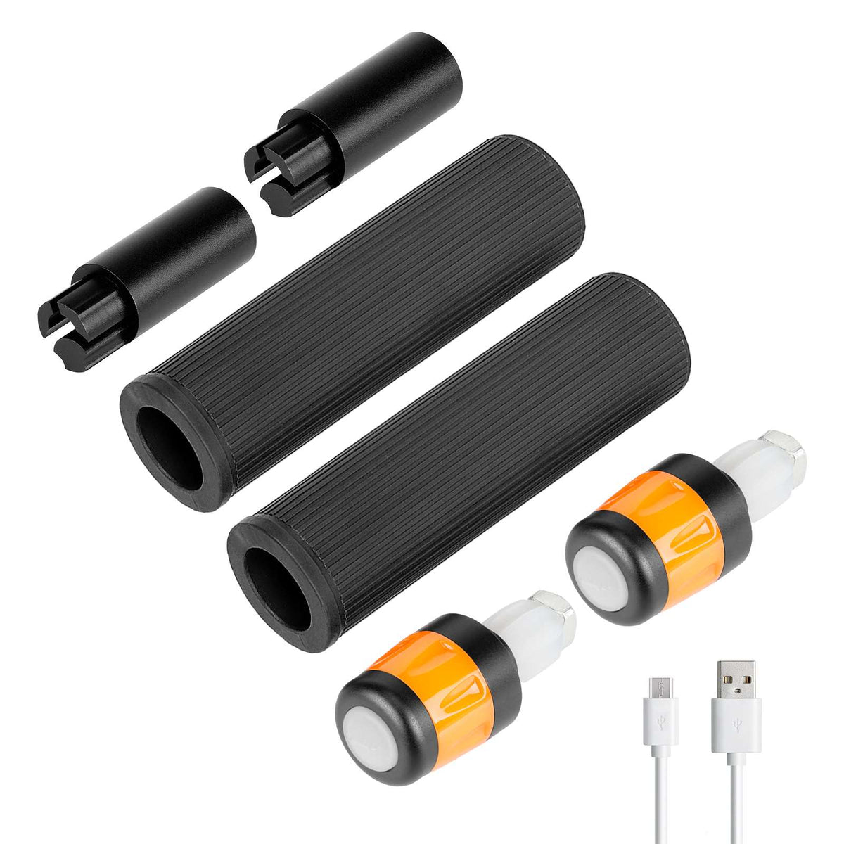 Poignées en Silicone avec Rallonges de Guidon et Clignotants Rechargeables USB Noir et Orange