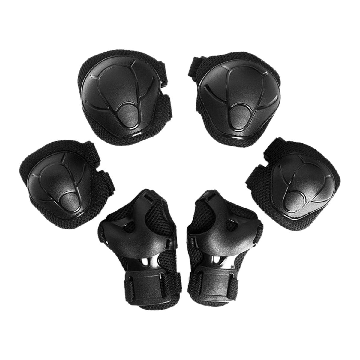 Kit de 6 protections noires pour enfant incluant genouillères, coudières et protège-poignets