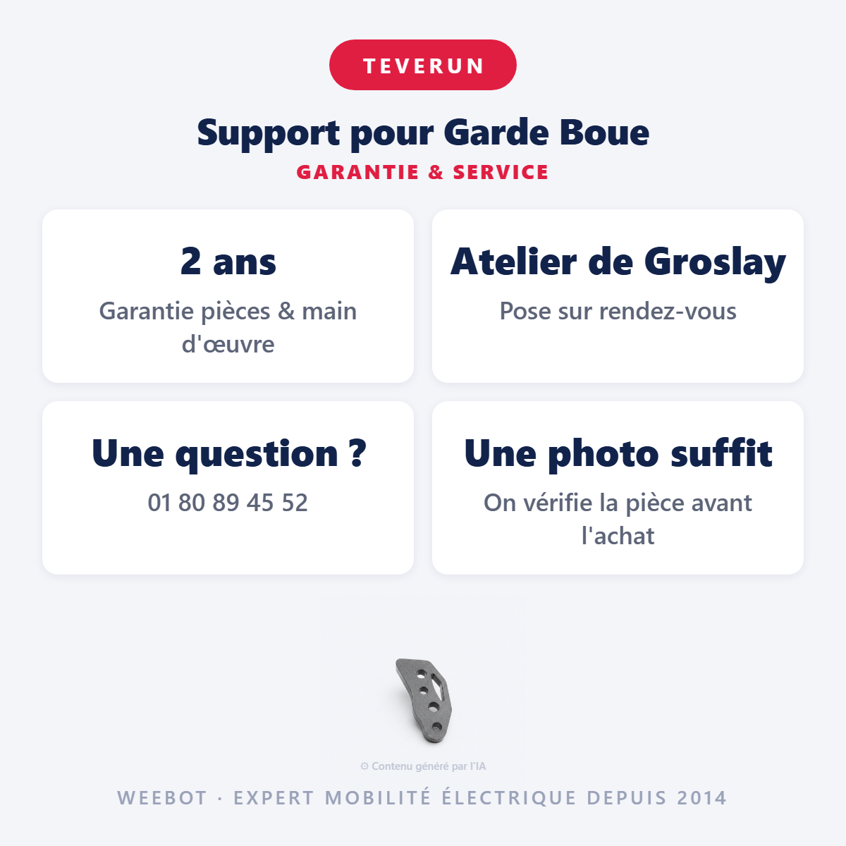 Support pour Garde Boue : garantie 2 ans et service après-vente