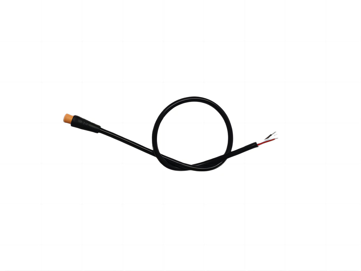 Câble lumière LED moteur noir avec connecteur mâle étanche de 255 mm sur fond blanc