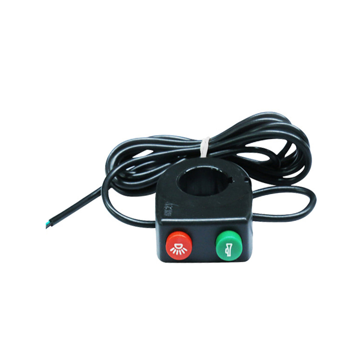 Commodo noir pour trottinette électrique avec bouton rouge d'éclairage et bouton vert de klaxon