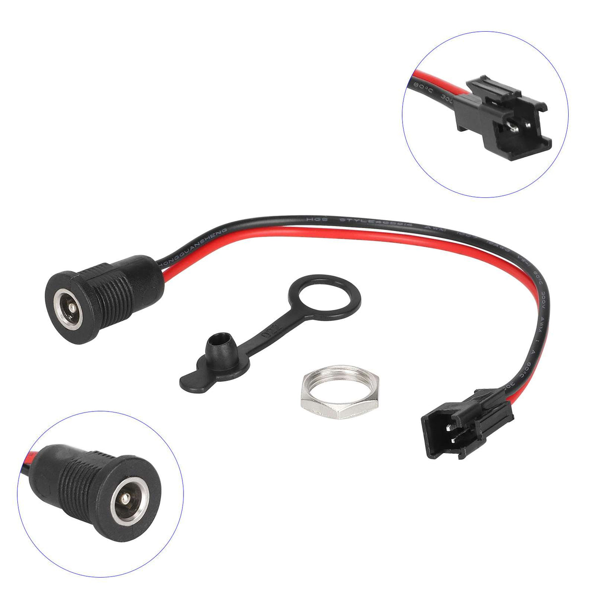 Port de charge prise DC 5,5x2,1 mm avec connecteur 2 broches et capuchon de protection noir
