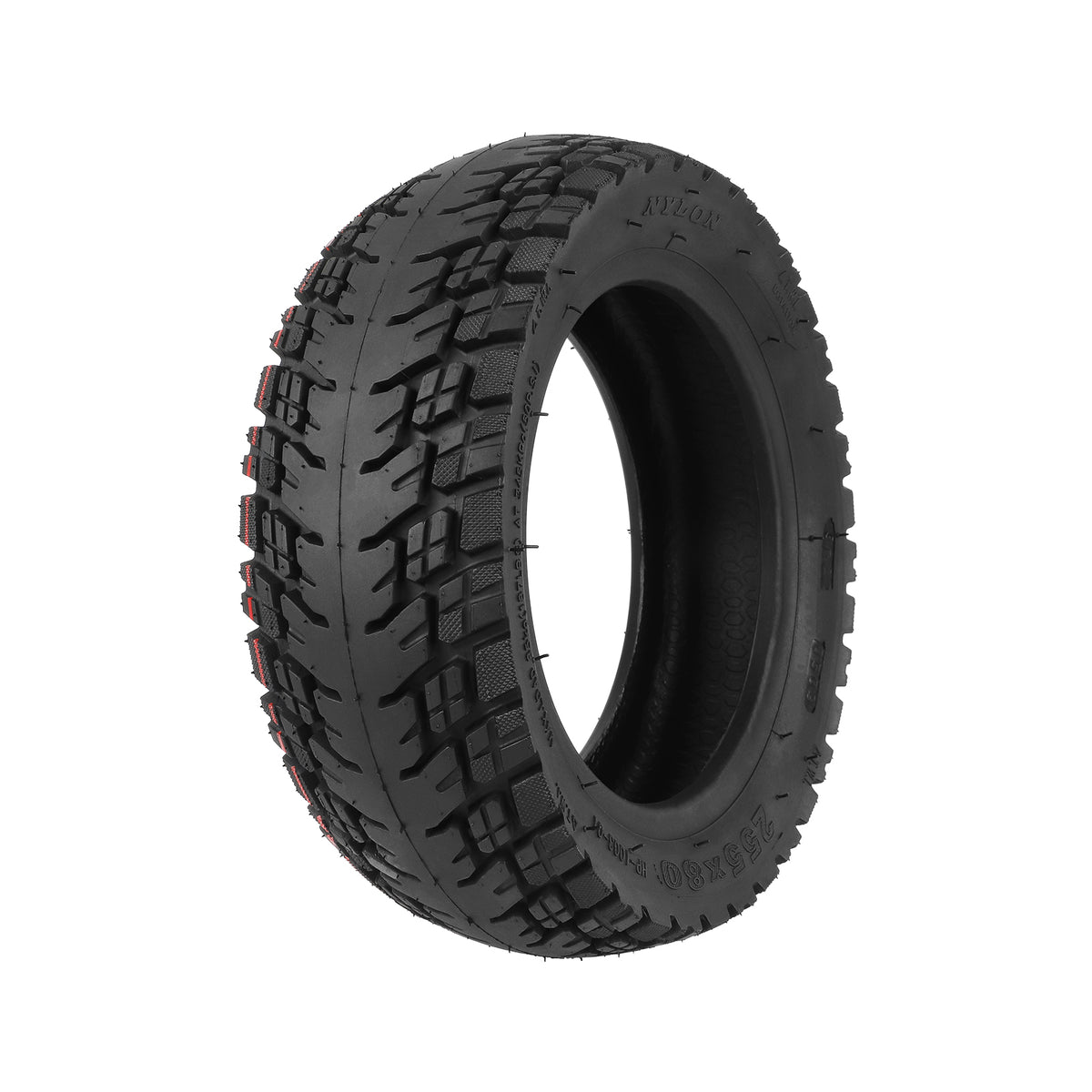 Pneu tubeless tout-terrain 10 pouces noir pour trottinette électrique vu de trois-quarts