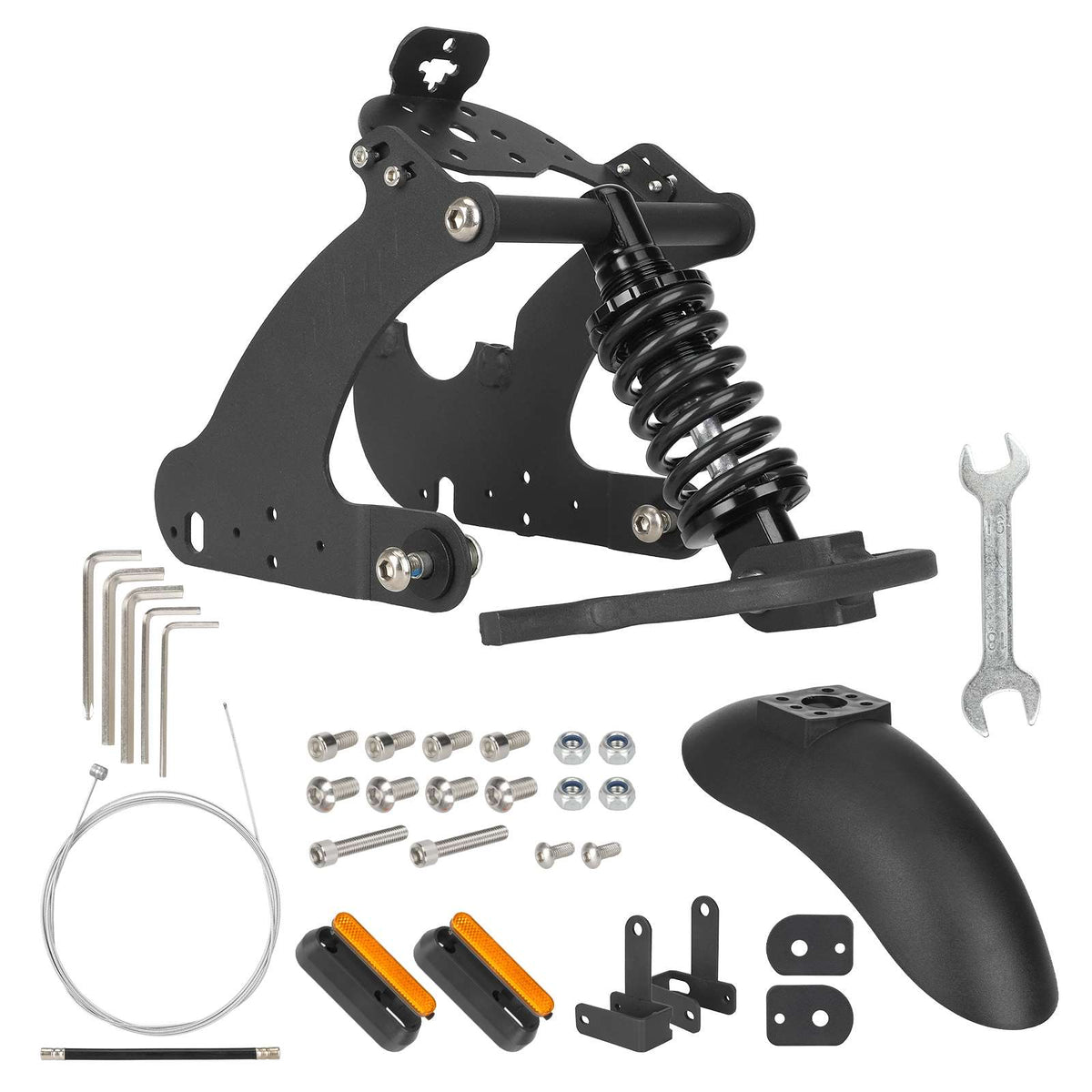 Kit de suspension arrière noire avec garde-boue, amortisseur à ressort et accessoires de montage