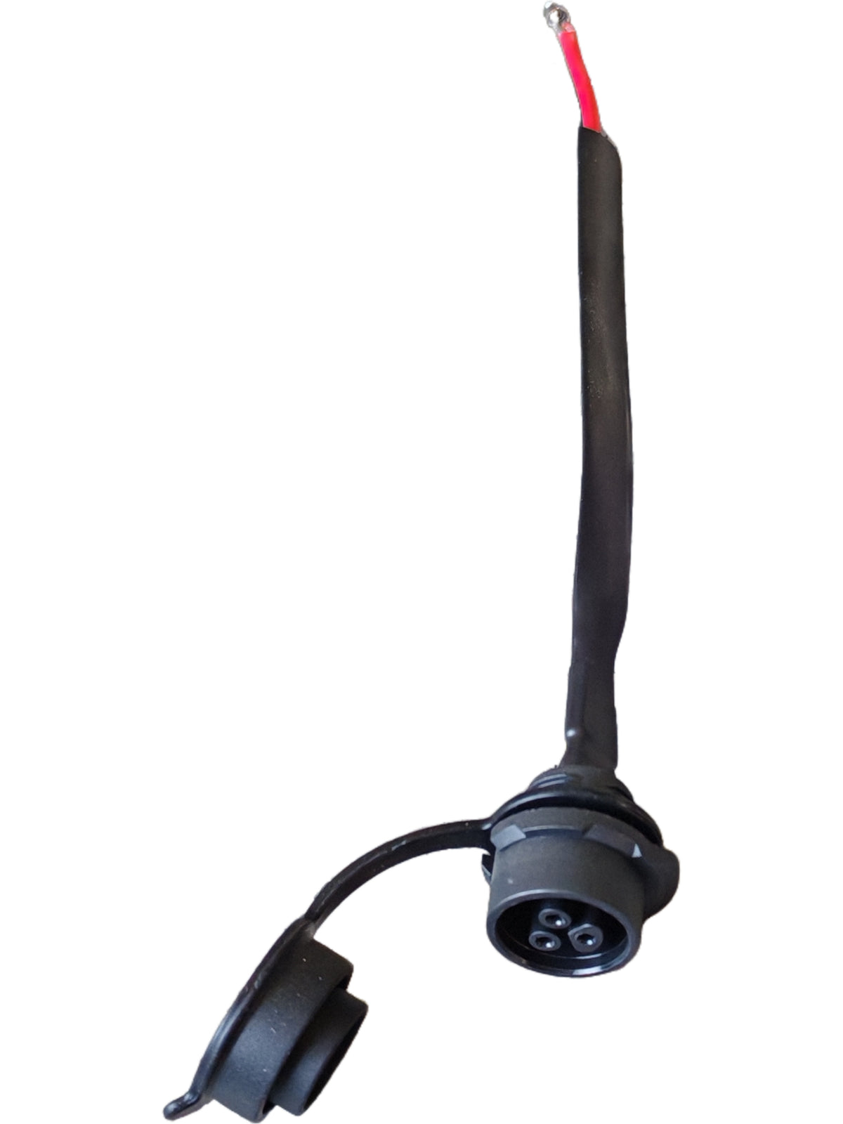 Port de charge Baming noir avec son câble de 170 mm et capuchon en caoutchouc de protection.