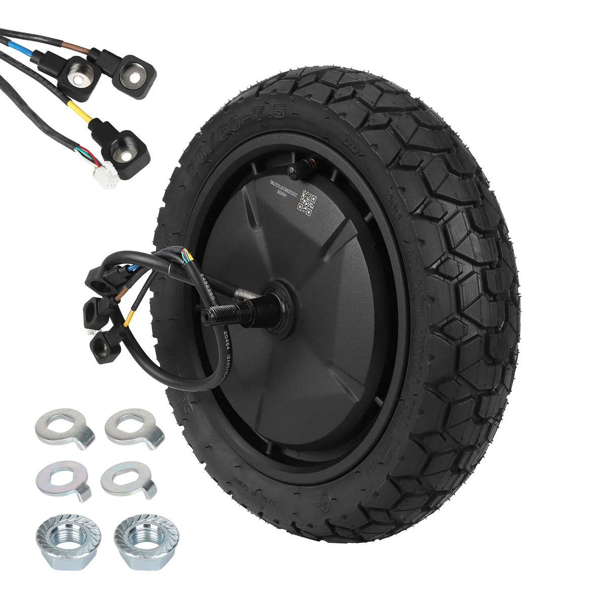 Moteur arrière de trottinette électrique équipé d'un pneu tubeless cramponné et son câblage