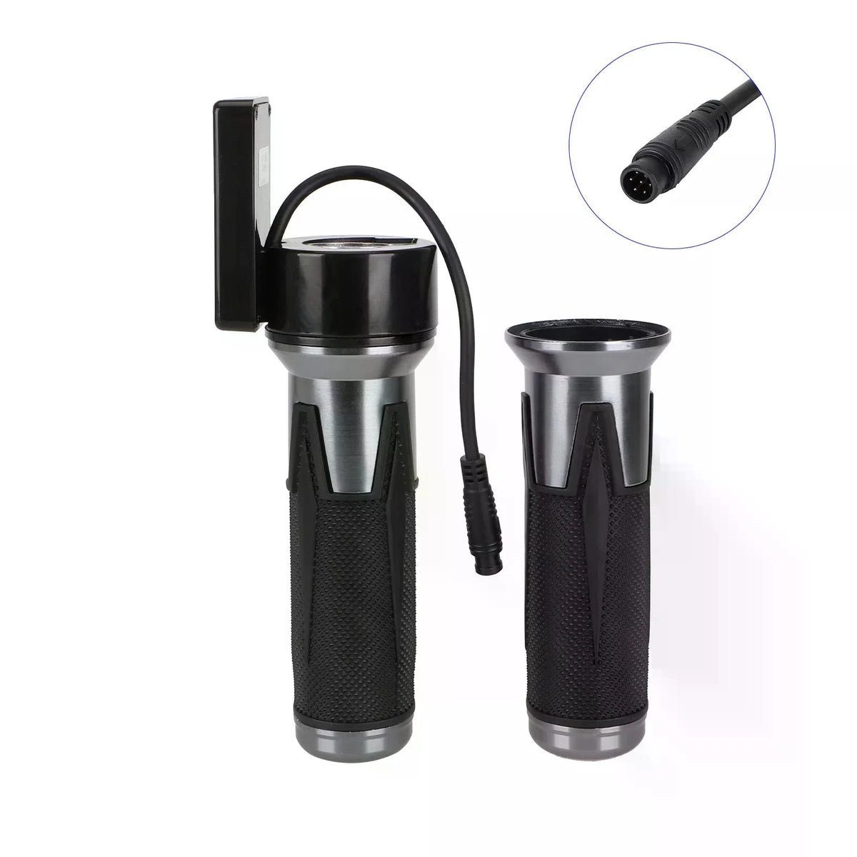 Paire de poignées de guidon noires et grises avec accélérateur 48V et connecteur étanche