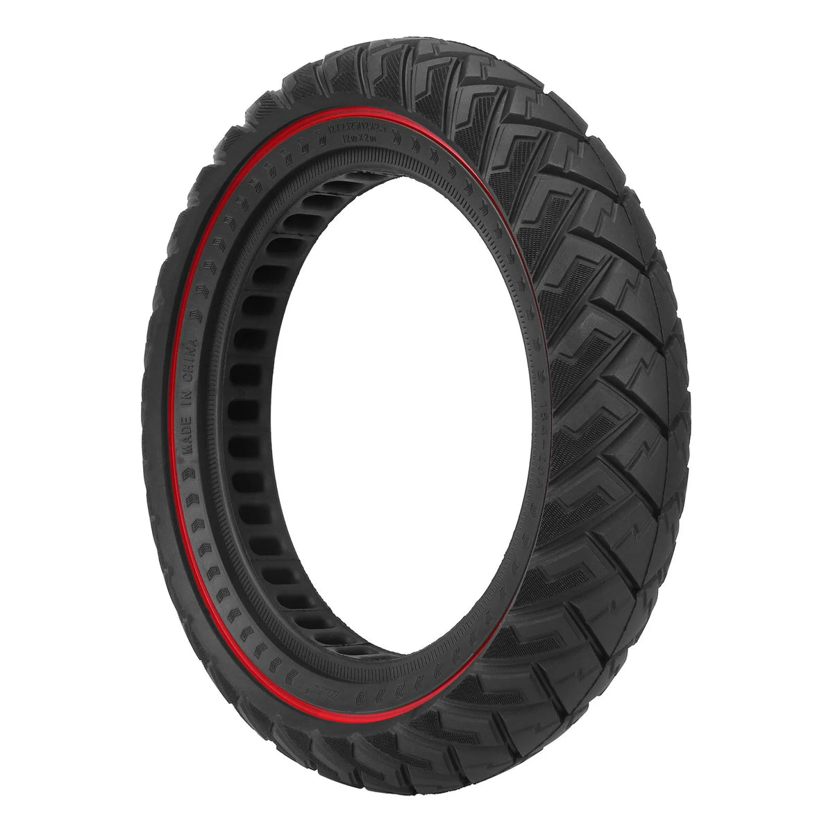 Pneu plein tout-terrain 12 pouces noir avec liseré rouge pour trottinette électrique