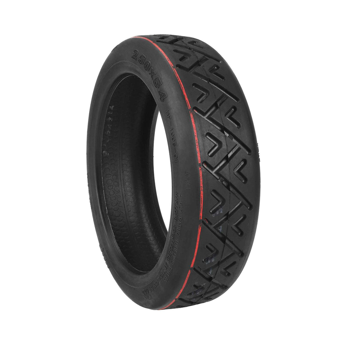 Pneu tubeless tout-terrain 10 pouces 250x54 noir pour trottinette électrique vu de trois-quarts
