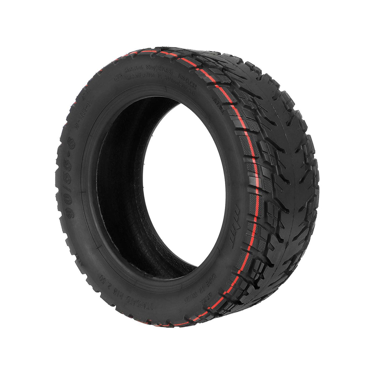 Pneu tubeless tout-terrain 10 pouces 90/55-6 noir avec liserés rouges pour trottinette électrique