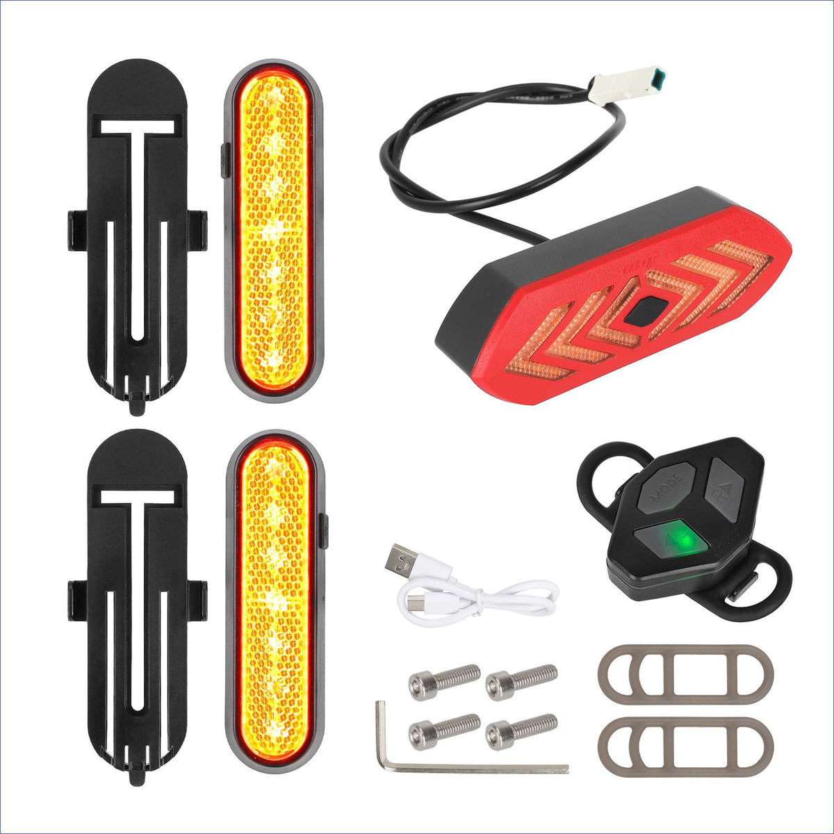 Kit complet de clignotants et feu arrière rechargeable avec télécommande pour trottinette électrique