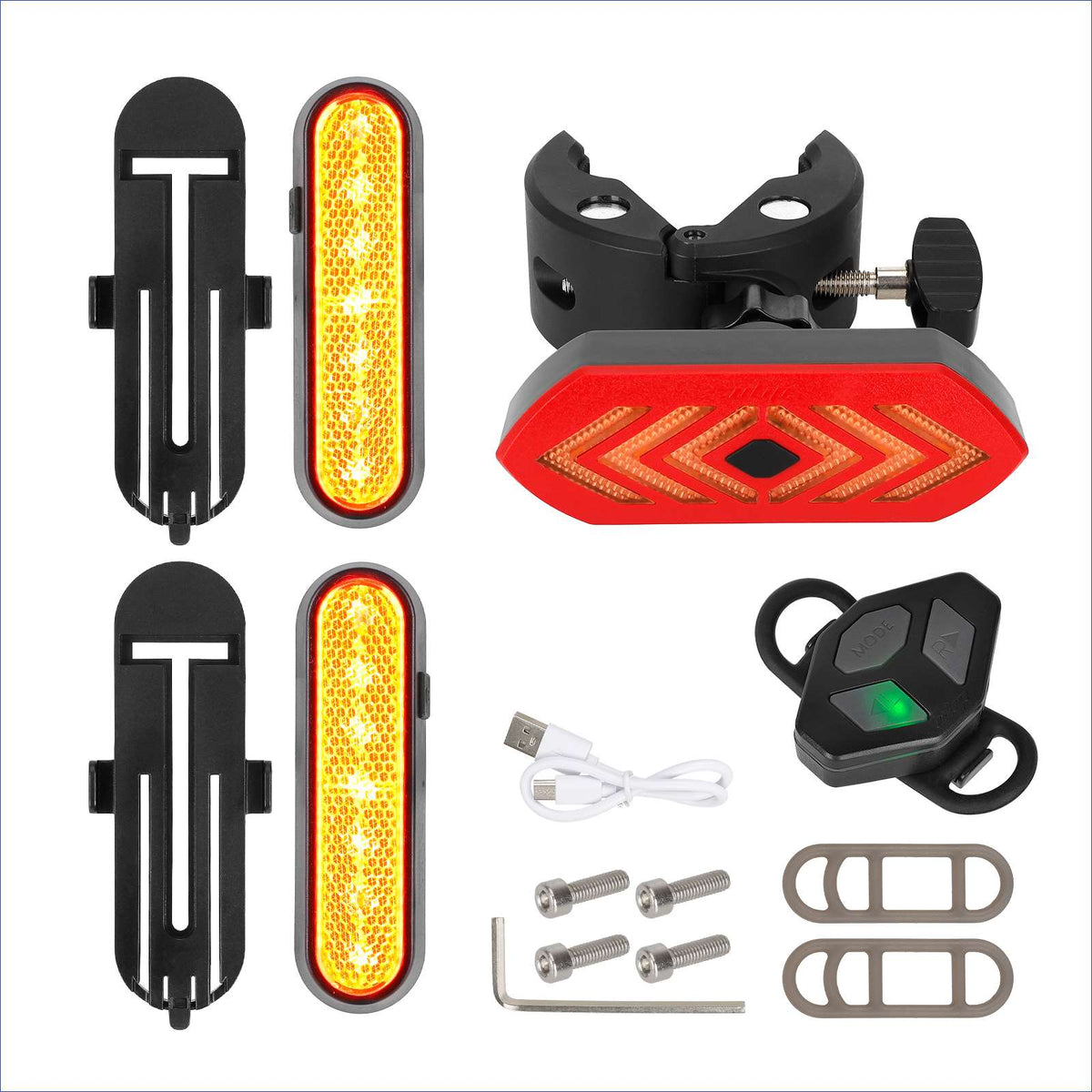 Kit Clignotants et Feu Arrière Rechargeables avec Télécommande Sans Fil Jaune