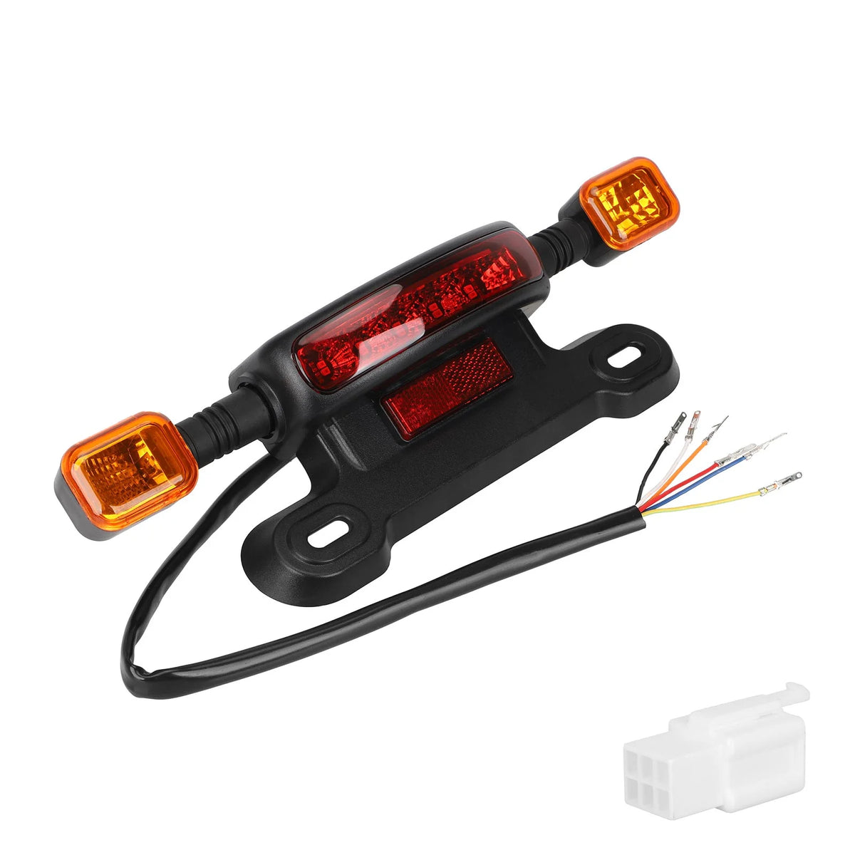 Feu arrière rouge avec clignotants orange latéraux et câbles de connexion
