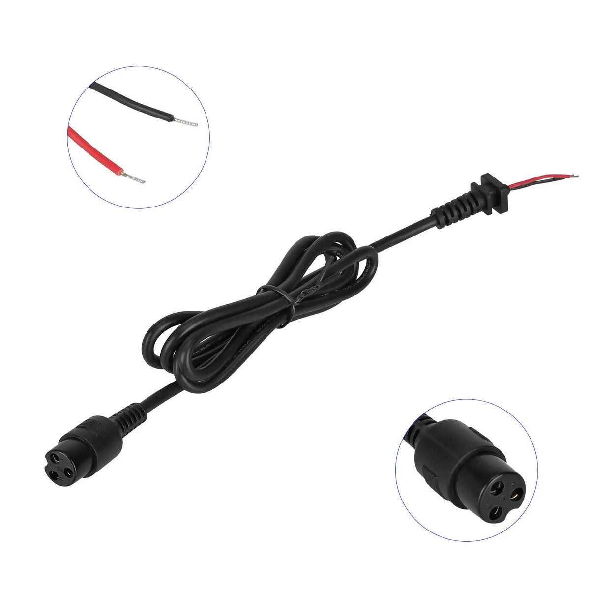 Câble connecteur de charge noir avec prise GX16 3 broches et fils dénudés rouge et noir