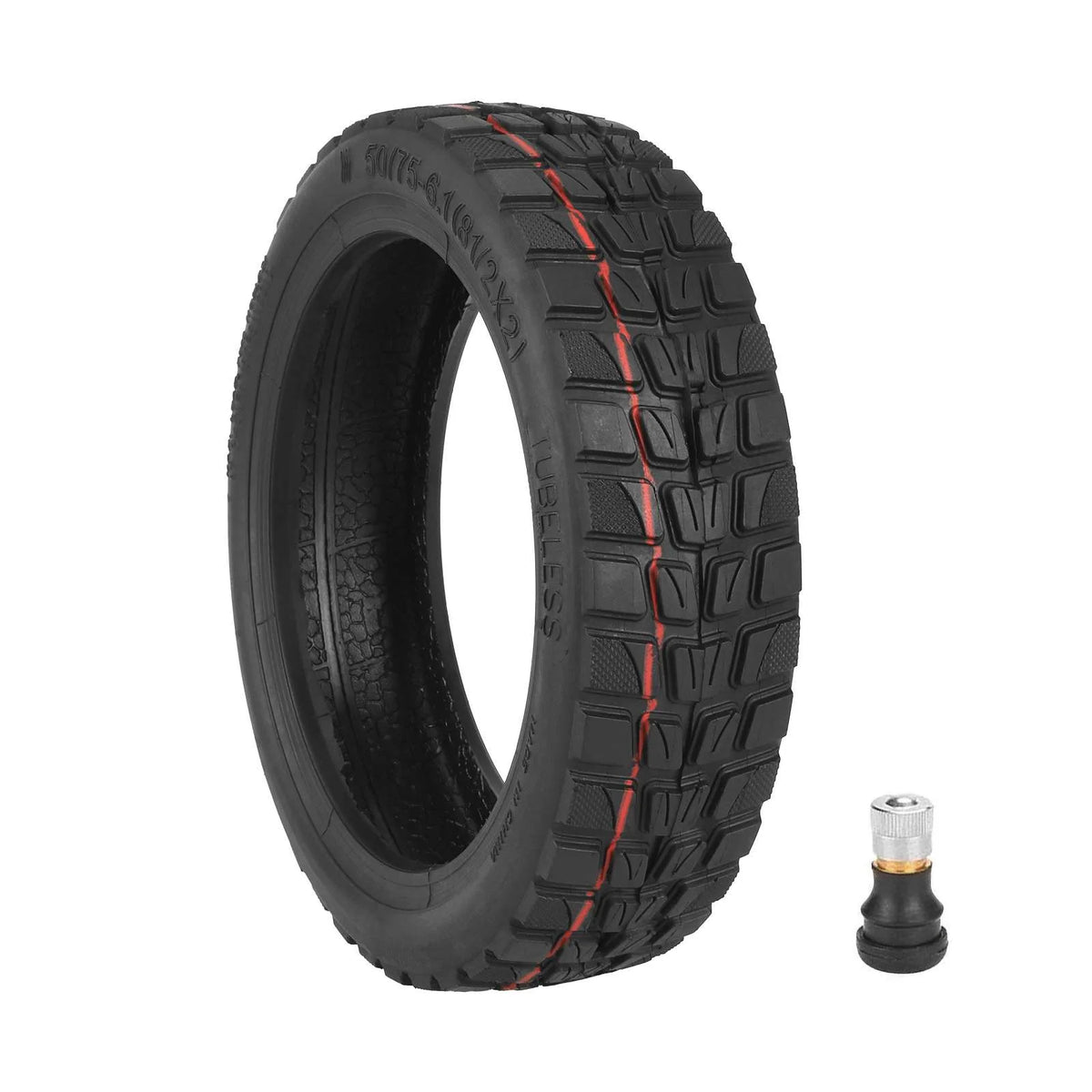 Pneu tubeless tout-terrain noir 8,5 pouces avec sa valve