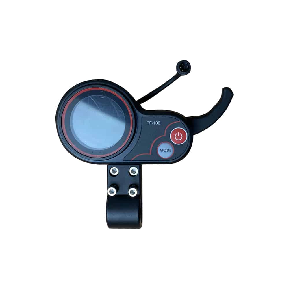 Afficheur LCD TF-100 noir avec gâchette d'accélérateur et câble 6 broches vu de face
