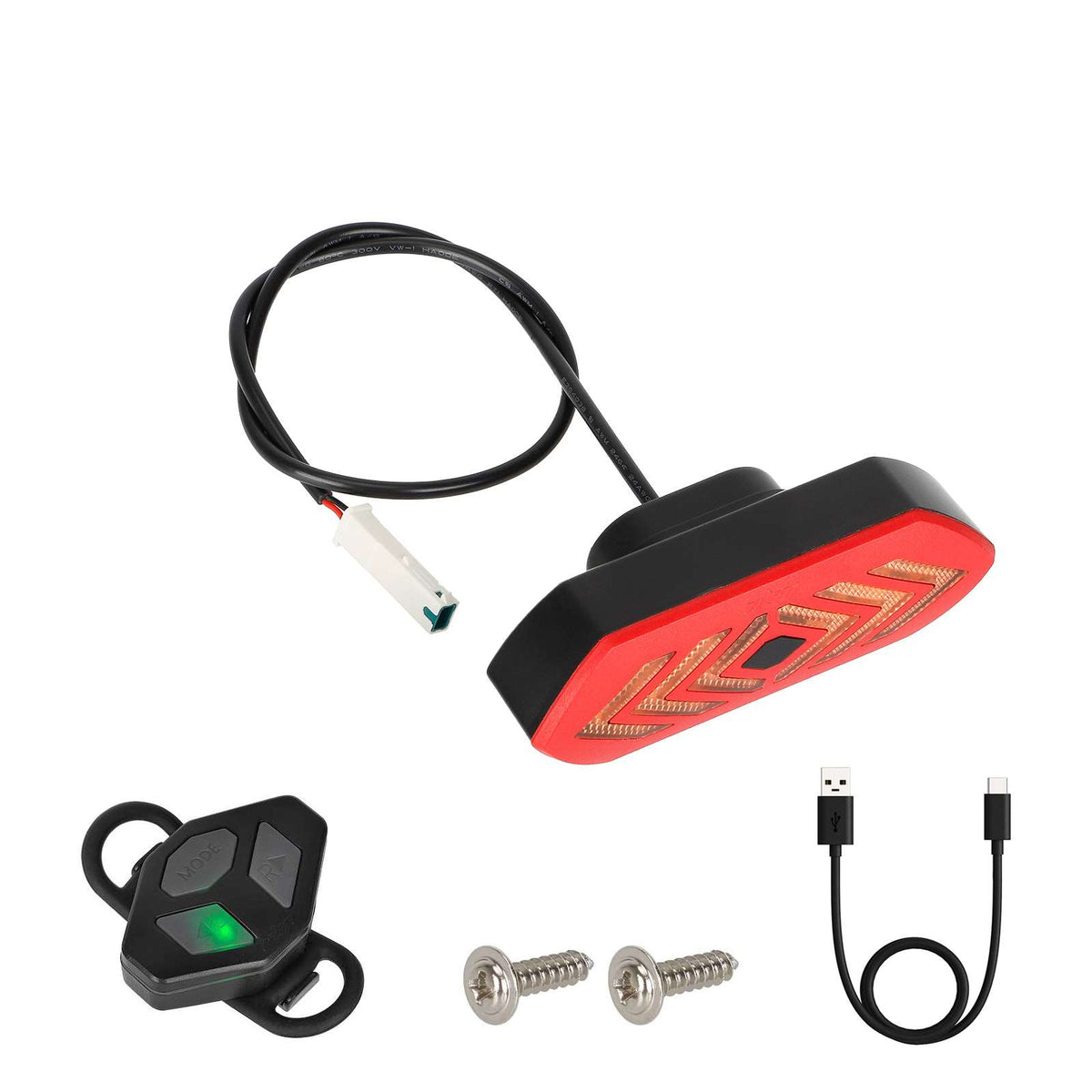 Feu arrière à clignotants rouges et oranges avec télécommande sans fil et câble de charge USB