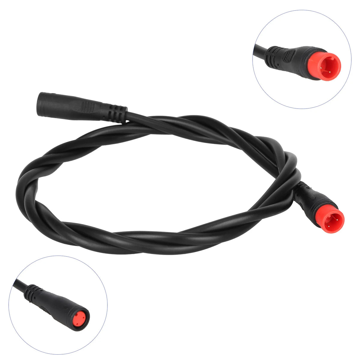 Câble connecteur étanche M8 noir à 2 broches de 100 cm avec embout rouge