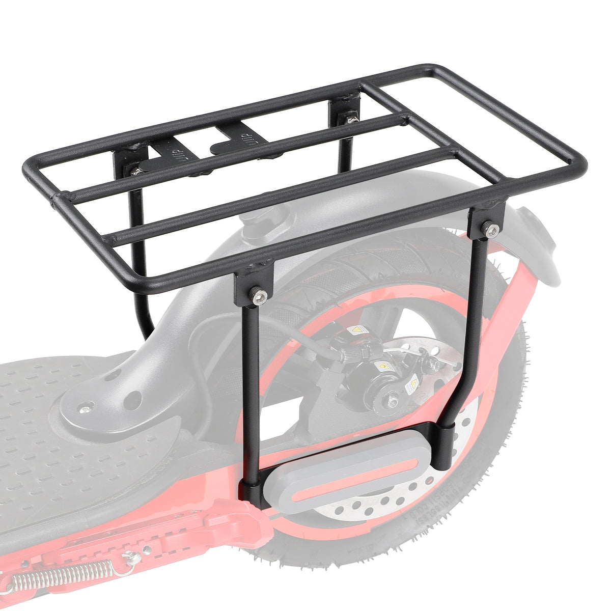 Porte-bagages arrière métallique noir monté sur l'arrière d'une trottinette électrique