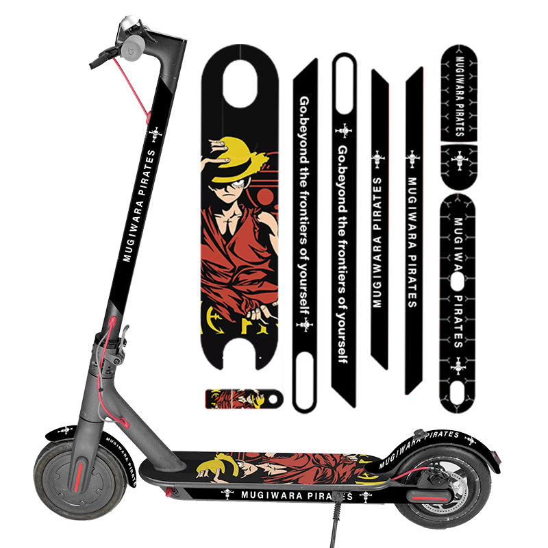 Kit d'autocollants réfléchissants noirs et rouges motif manga pour trottinette électrique