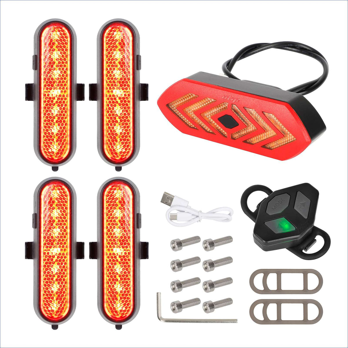 Kit Clignotants Rechargeables et Feu Arrière avec Télécommande sans Fil Rouge