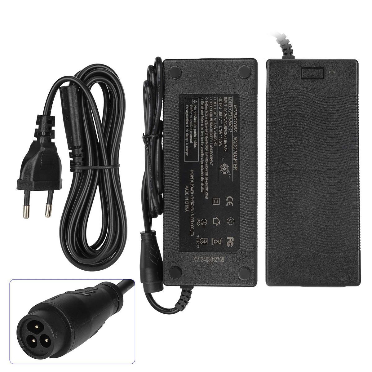 Chargeur d'origine 66,4V 1,75A avec câble d'alimentation et connecteur LP16 à 3 broches