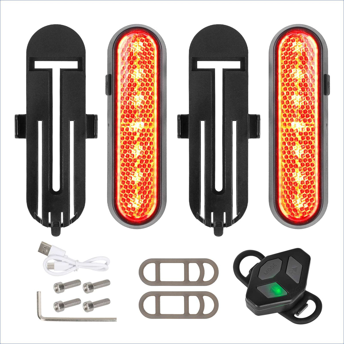Kit Clignotants Rechargeables Sans Fil Jaunes et Rouges 2 Jeux avec Télécommande Rouge