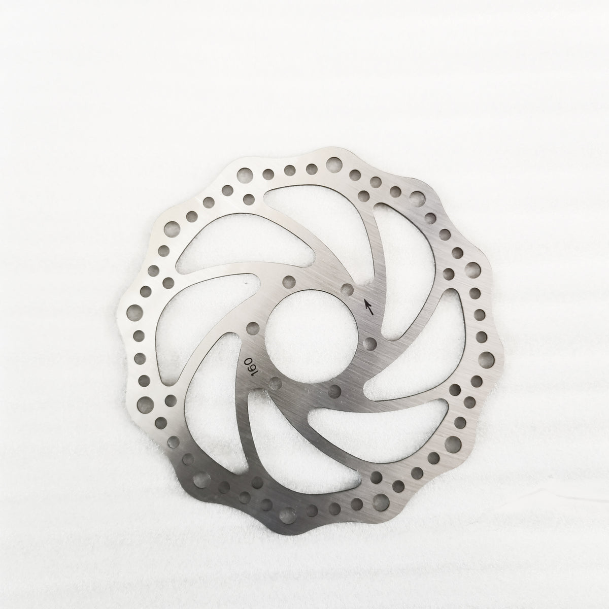 Disque de frein métallique de 160 mm pour trottinette électrique vu de dessus