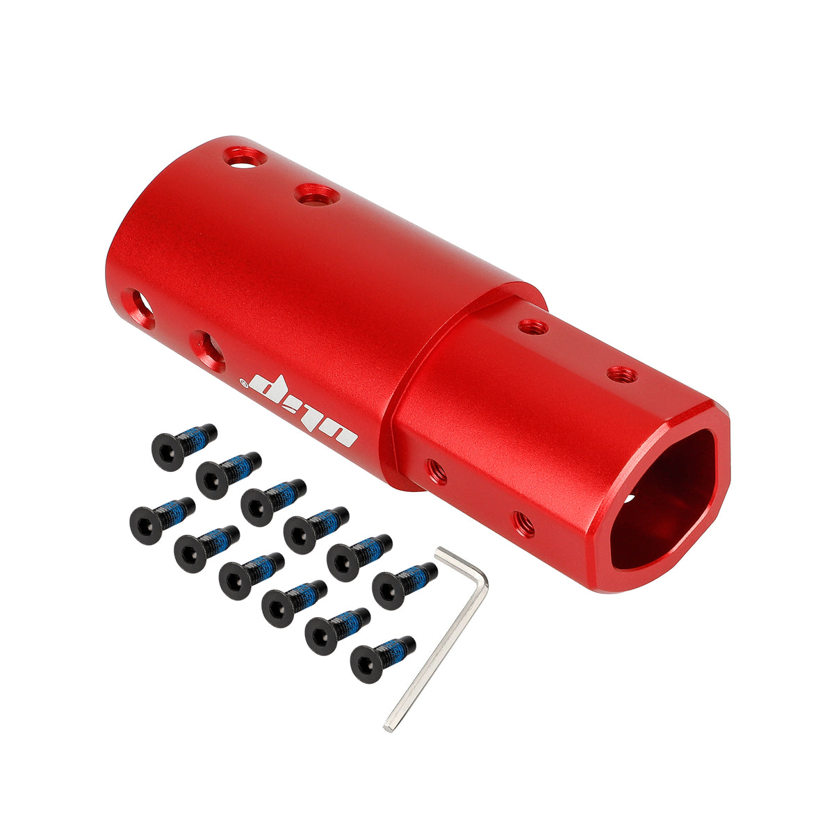 Rallonge de potence rouge en aluminium avec ses vis de fixation et clé Allen