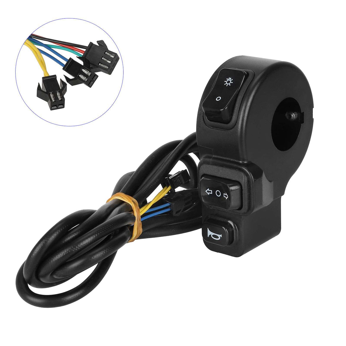 Commodo 3 fonctions noir pour trottinette électrique avec bouton phare, clignotants et klaxon