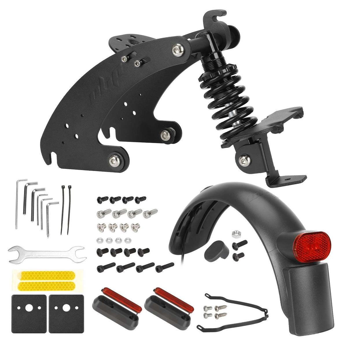 Kit complet de suspension arrière V2 noire avec amortisseur, garde-boue, feu arrière et visserie
