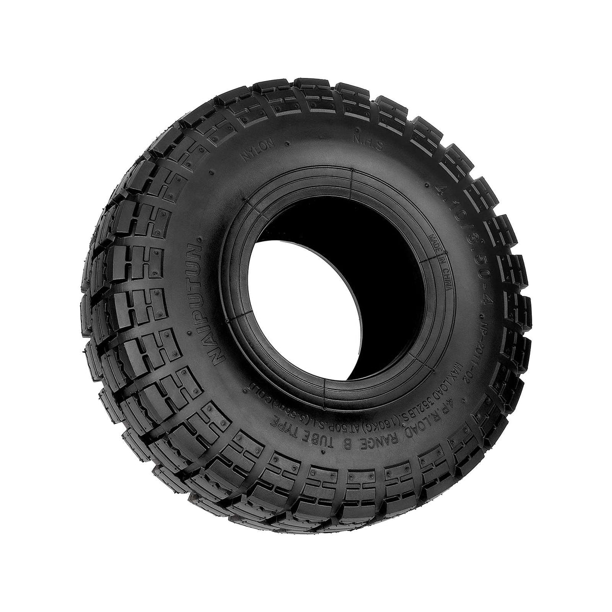 Pneu tubeless 10 pouces tout-terrain noir vu de trois-quarts