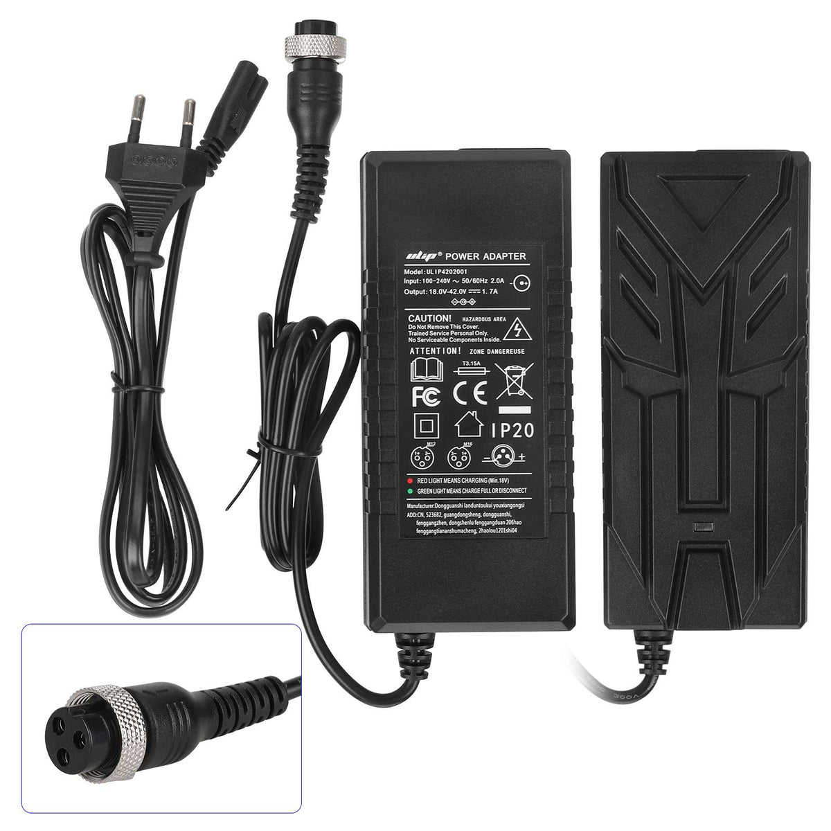 Chargeur de trottinette électrique 42V 1,7A avec câble secteur EU et connecteur GX16 à 3 broches