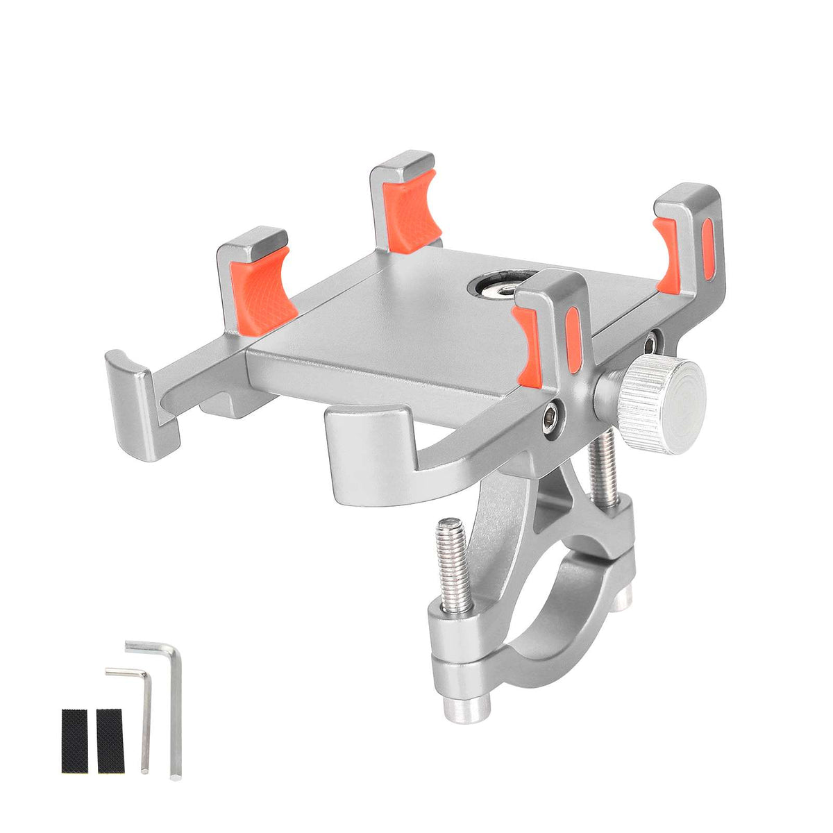 Support de téléphone réglable en alliage d'aluminium couleur titane avec fixations et clés de montage