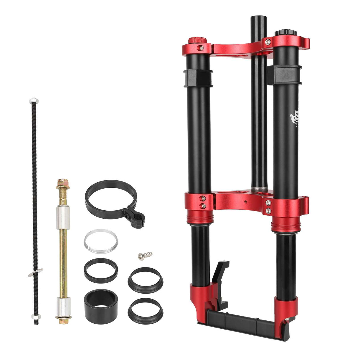 Kit de suspension avant hydraulique Monorim MB0 rouge et noir 12 pouces avec ses accessoires de montage