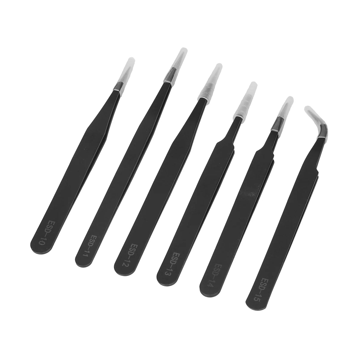 Set de 6 pinces de précision antistatiques noires ESD pour travaux de réparation