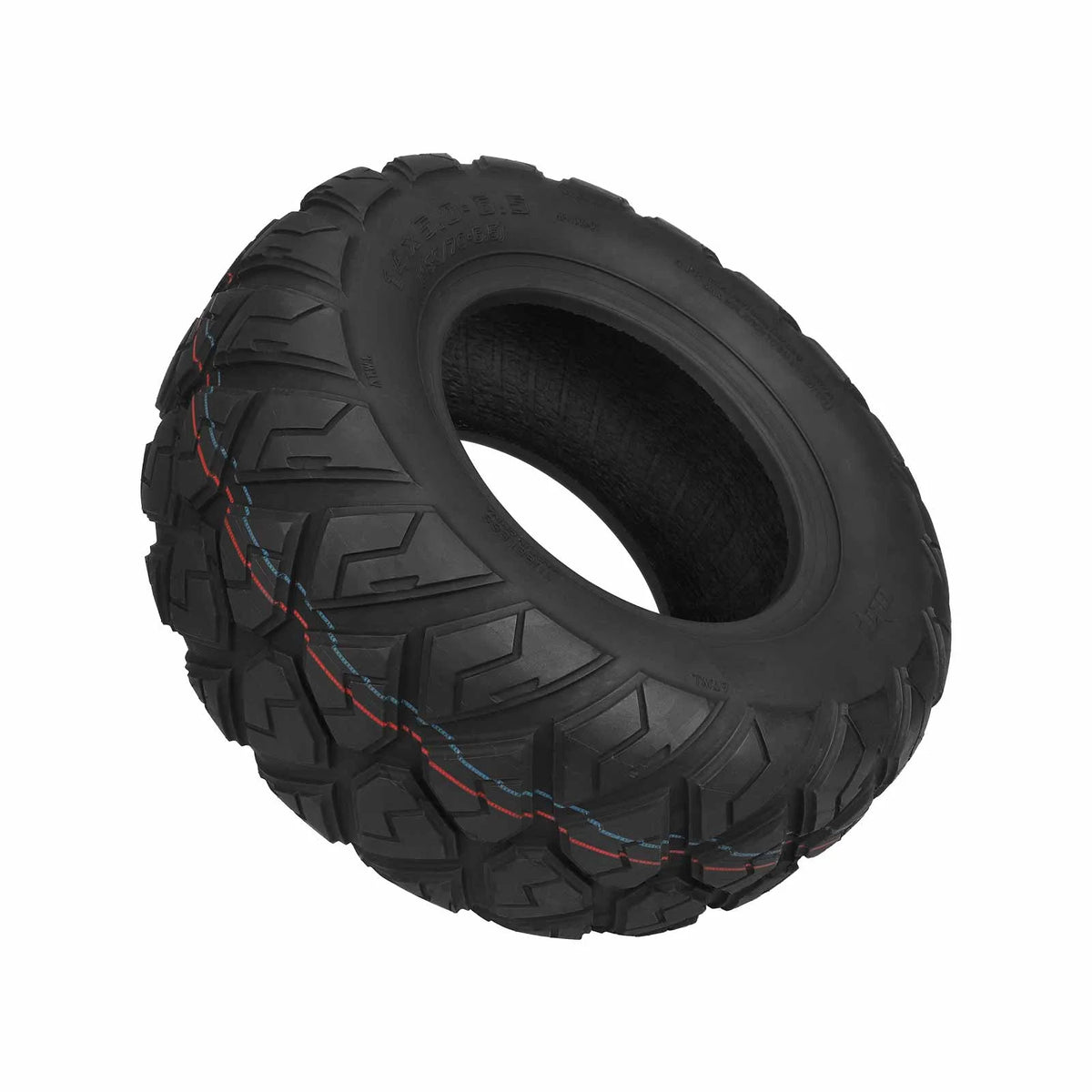 Pneu tubeless tout-terrain 14 pouces noir vu de trois-quarts