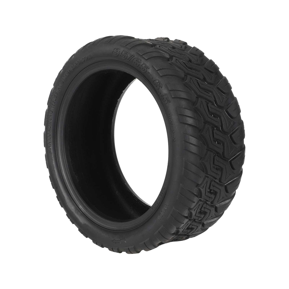 Pneu tubeless tout-terrain 10 pouces 85/65-6,5 noir pour trottinette électrique vu de trois-quarts