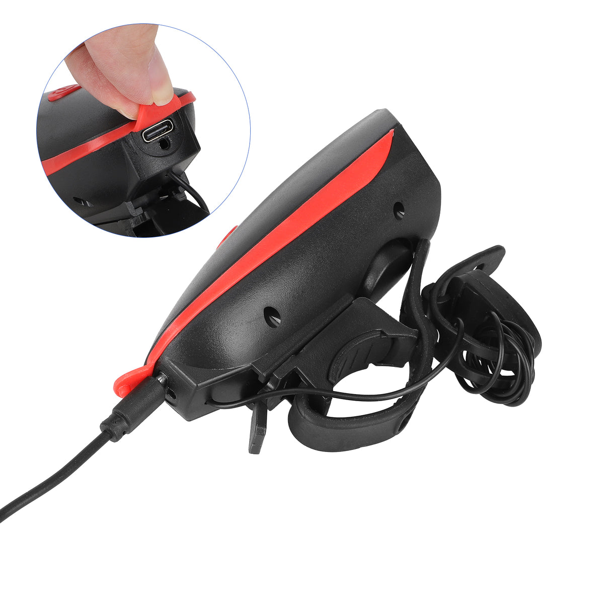 Éclairage Avant avec Klaxon Intégré USB Rechargeable Rouge, vue 6