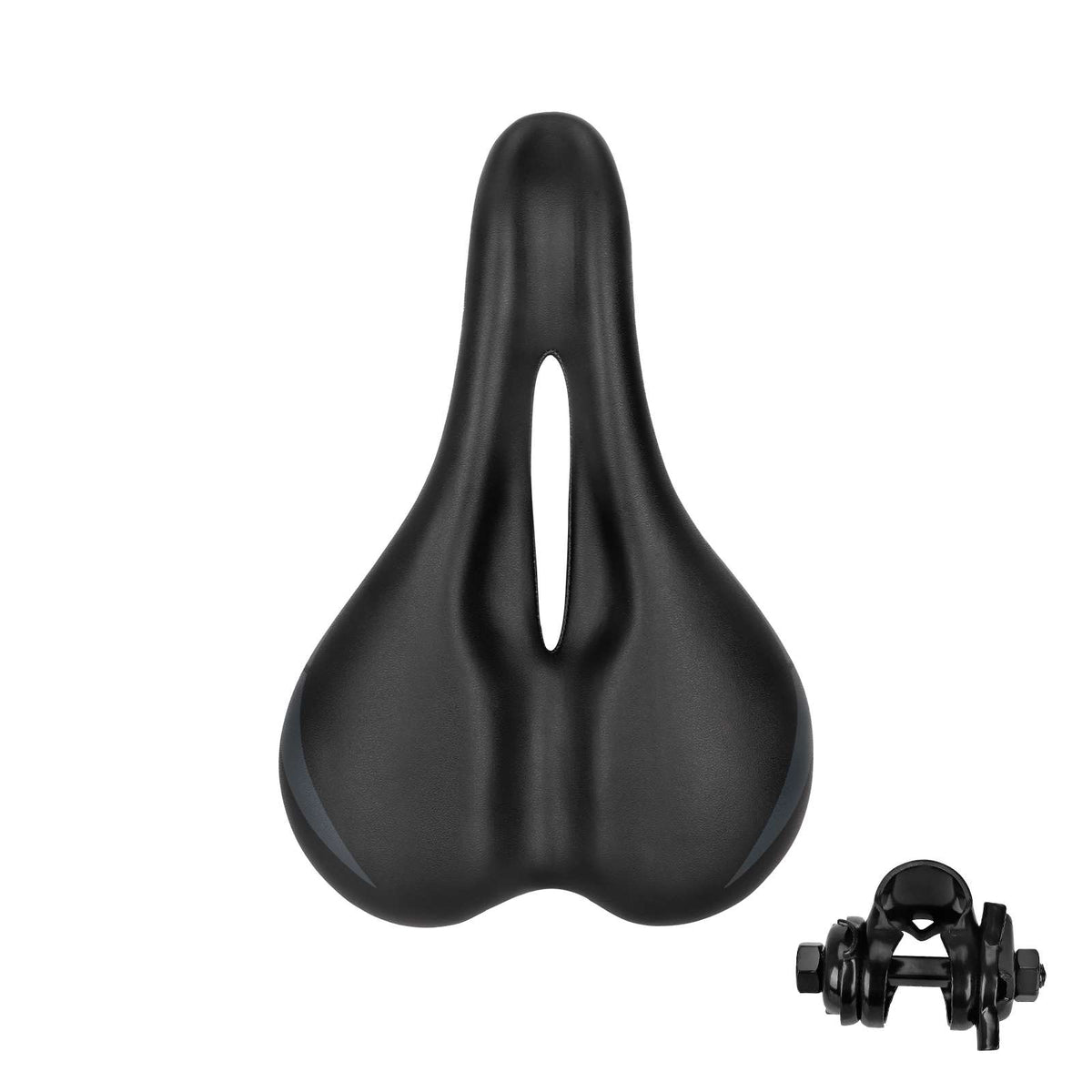Selle ergonomique aérée noire avec fixation vue de dessus